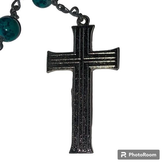 Green Glass Bead Holy Rosary 32" Prayer Crucifix Colorful Christian Religious - Picture 8 of 10